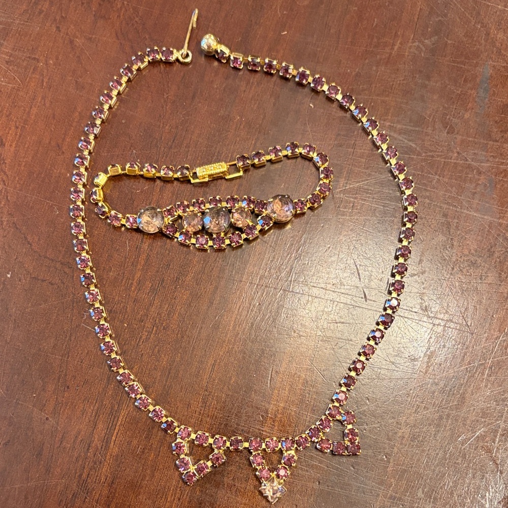 Elegant Gold and Purple Necklace and Bracelet Set